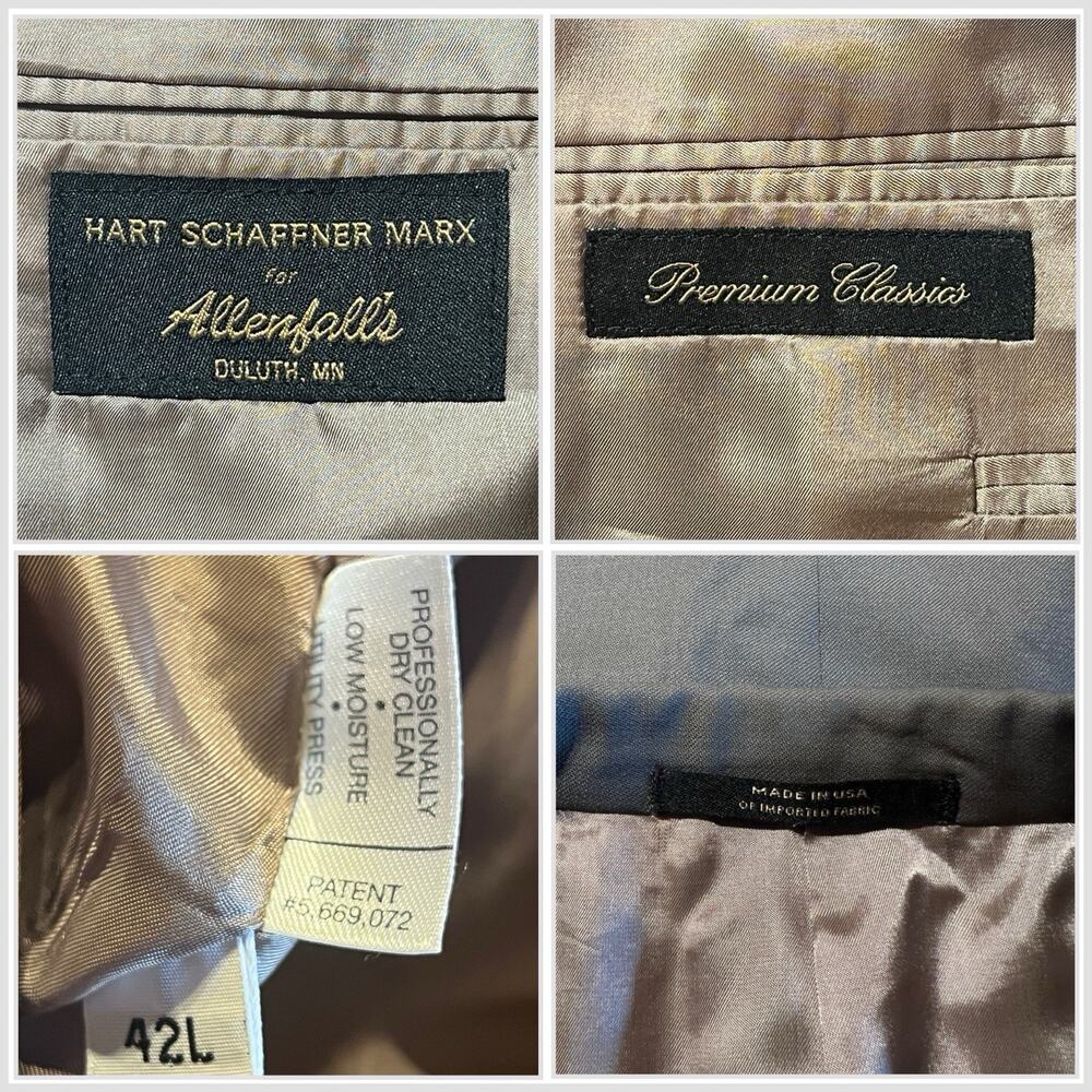 Vtg Hart Schaffner Marx Premium Classic 42-44L 35x30 Olive Green Gray Suit Note - Picture 15 of 16
